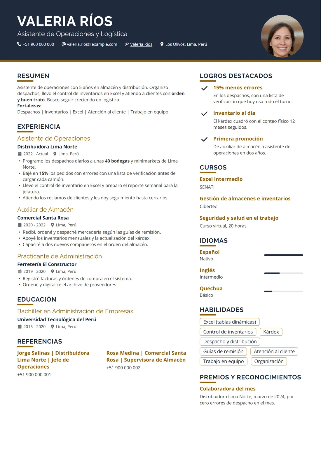 Plantilla Faro con el CV de ejemplo